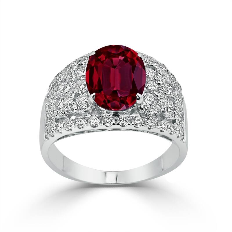 Auriya 2 7/8ct Oval Red Ruby and Diamond Ring 1 1/3ctw 18K Gold