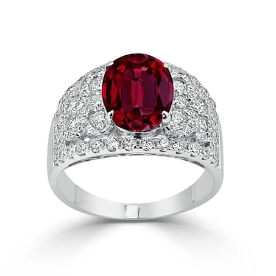 Auriya 2 7/8ct Oval Red Ruby and Diamond Ring 1 1/3ctw 18K Gold