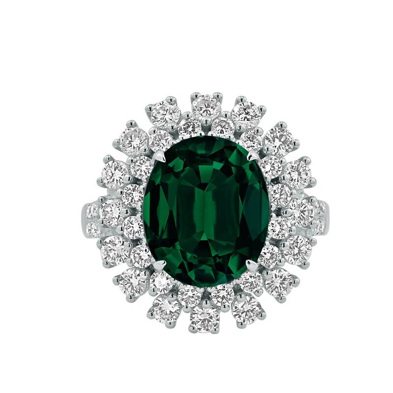 Auriya 3 3/4ct Oval-cut Emerald and Halo Diamond Ring 1 3/8ctw 18K Gold
