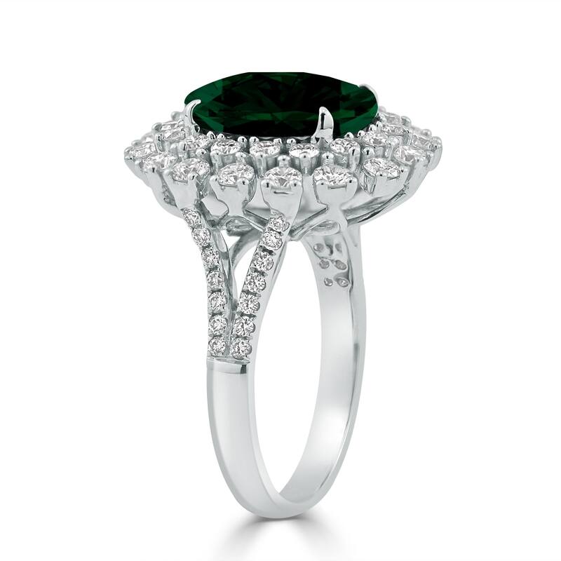 Auriya 3 3/4ct Oval-cut Emerald and Halo Diamond Ring 1 3/8ctw 18K Gold