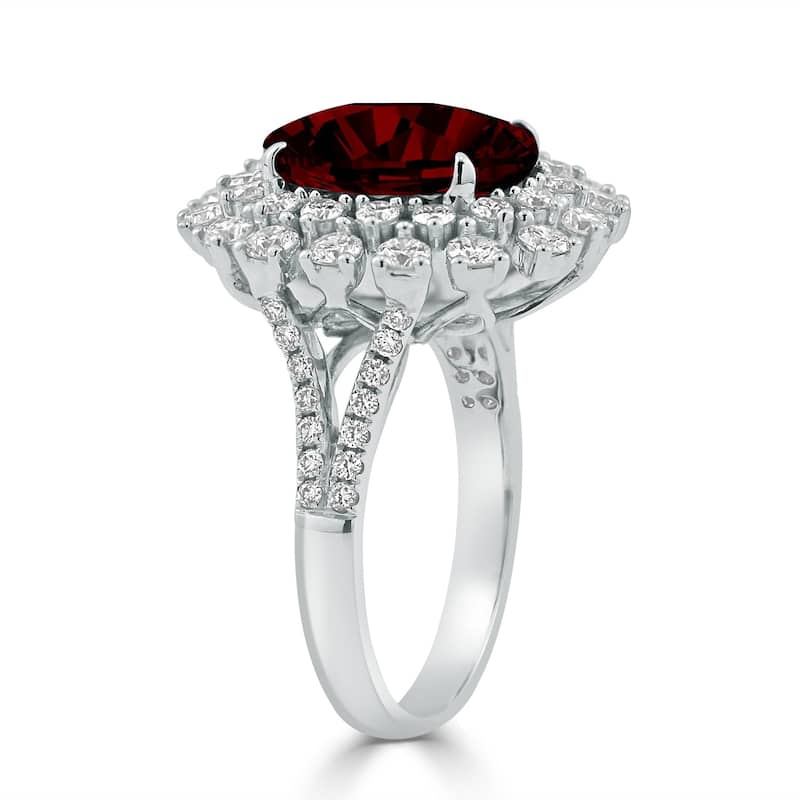 Auriya 4 7/8ct Oval-cut Red Garnet and Halo Diamond Ring 1 3/8ctw 18K Gold