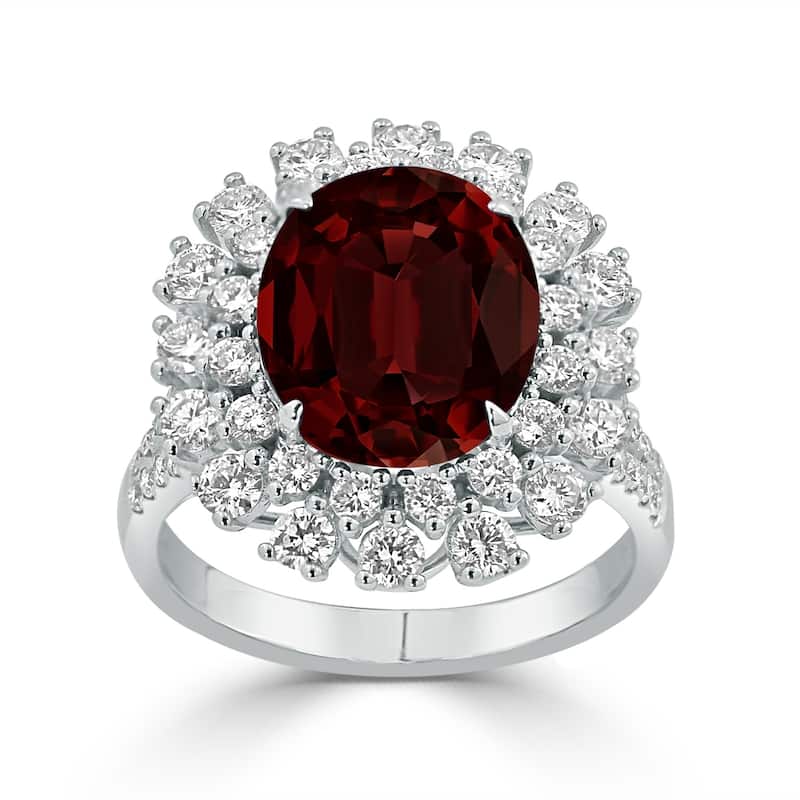 Auriya 4 7/8ct Oval-cut Red Garnet and Halo Diamond Ring 1 3/8ctw 18K Gold