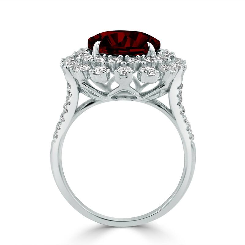 Auriya 4 7/8ct Oval-cut Red Garnet and Halo Diamond Ring 1 3/8ctw 18K Gold