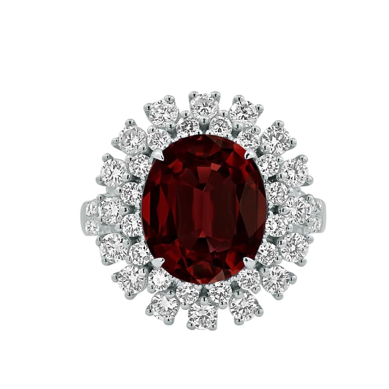 Auriya 4 7/8ct Oval-cut Red Garnet and Halo Diamond Ring 1 3/8ctw 18K Gold