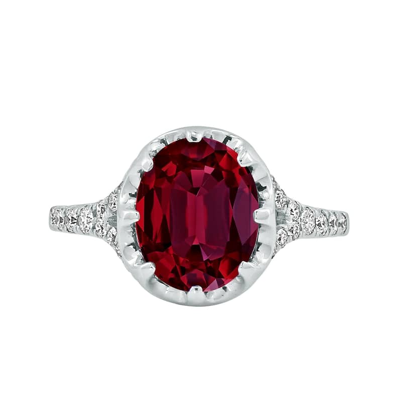 Auriya Vintage 2 7/8ct Oval Red Ruby and Diamond Ring 1/4cttw 18K Gold