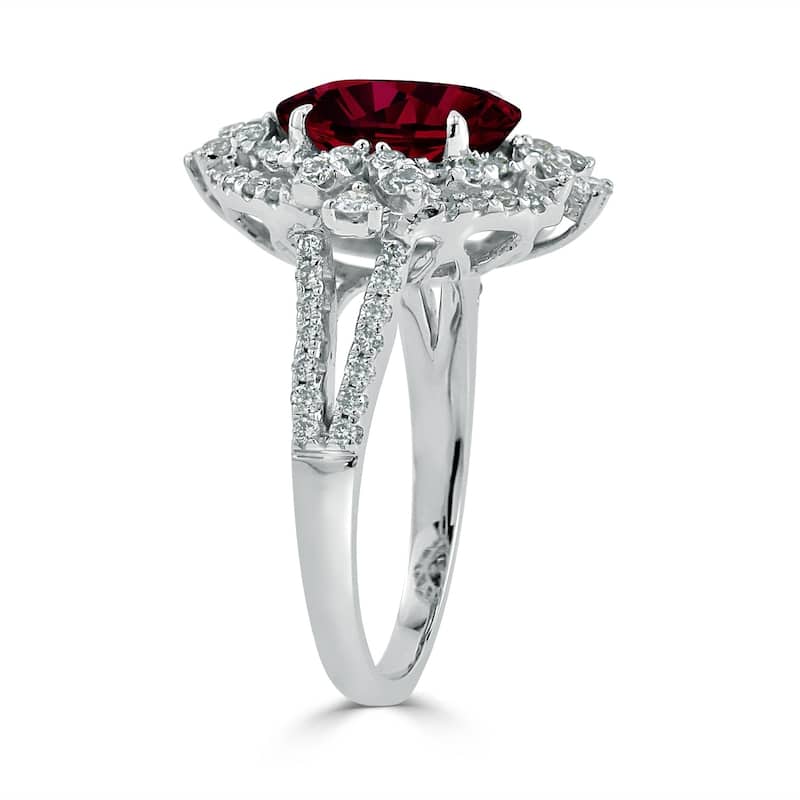 Auriya Vintage 2 7/8ct Oval Red Ruby and Halo Diamond Ring 3/4cttw 18K Gold