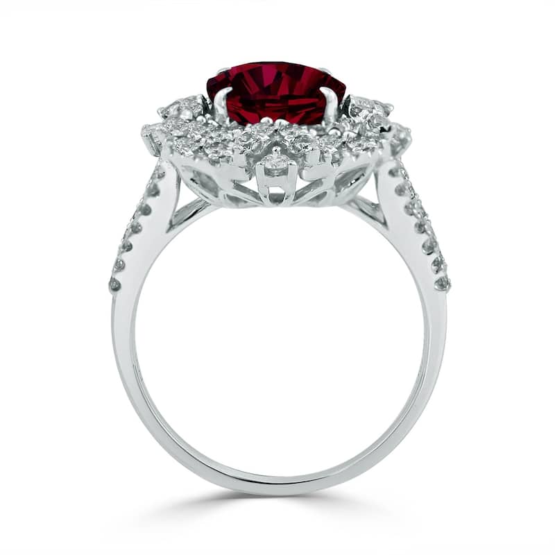 Auriya Vintage 2 7/8ct Oval Red Ruby and Halo Diamond Ring 3/4cttw 18K Gold