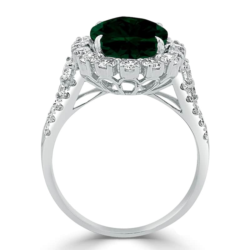 Auriya 2 9/10ct Oval-cut Emerald and Halo Diamond Ring 7/8ctw 18K Gold