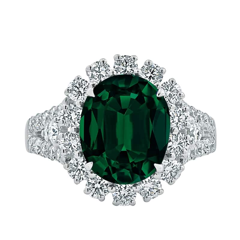 Auriya 2 9/10ct Oval-cut Emerald and Halo Diamond Ring 7/8ctw 18K Gold