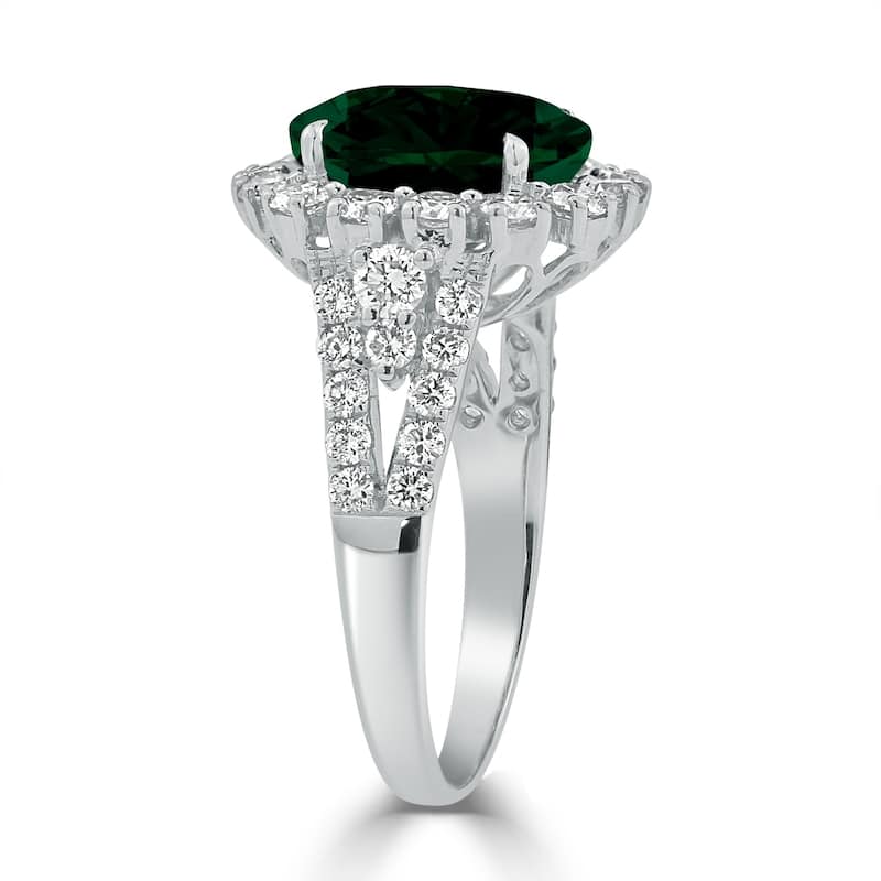 Auriya 2 9/10ct Oval-cut Emerald and Halo Diamond Ring 7/8ctw 18K Gold