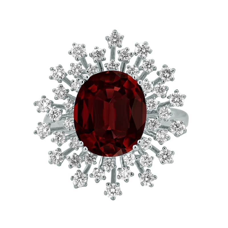 Auriya 4 7/8ct Oval-cut Red Garnet and Halo Diamond Ring 1ctw 18K Gold