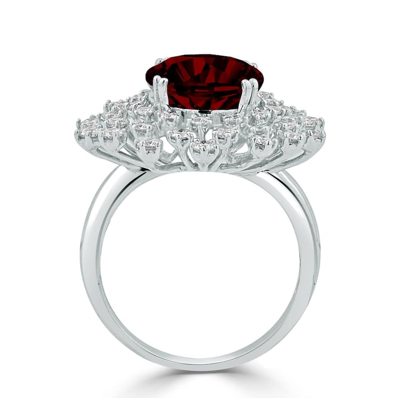 Auriya 4 7/8ct Oval-cut Red Garnet and Halo Diamond Ring 1ctw 18K Gold