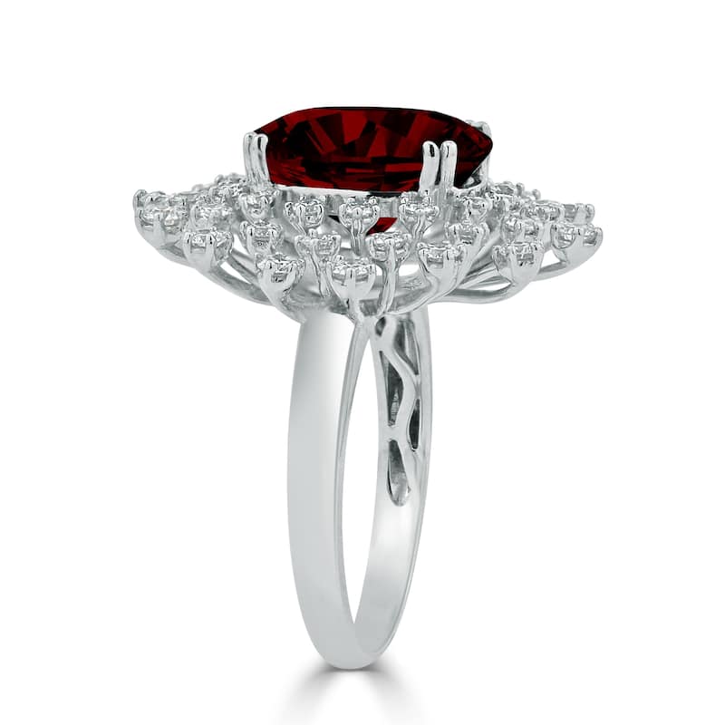 Auriya 4 7/8ct Oval-cut Red Garnet and Halo Diamond Ring 1ctw 18K Gold