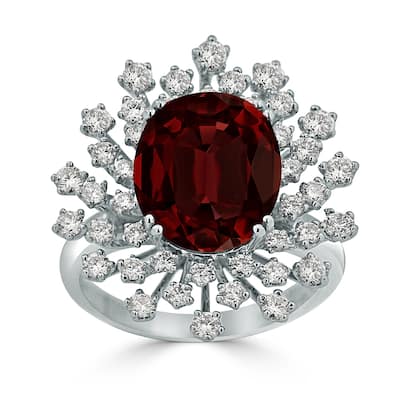 Auriya 4 7/8ct Oval-cut Red Garnet and Halo Diamond Ring 1ctw 18K Gold