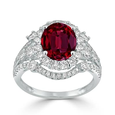 Auriya 2 7/8ct Oval-cut Red Ruby and Halo Diamond Ring 1 1/5ctw 18K Gold