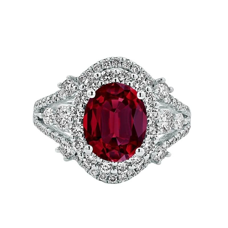 Auriya 2 7/8ct Oval-cut Red Ruby and Halo Diamond Ring 1 1/5ctw 18K Gold