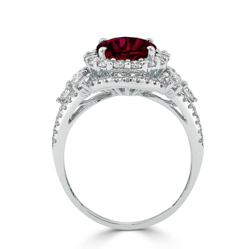 Auriya 2 7/8ct Oval-cut Red Ruby and Halo Diamond Ring 1 1/5ctw 18K Gold