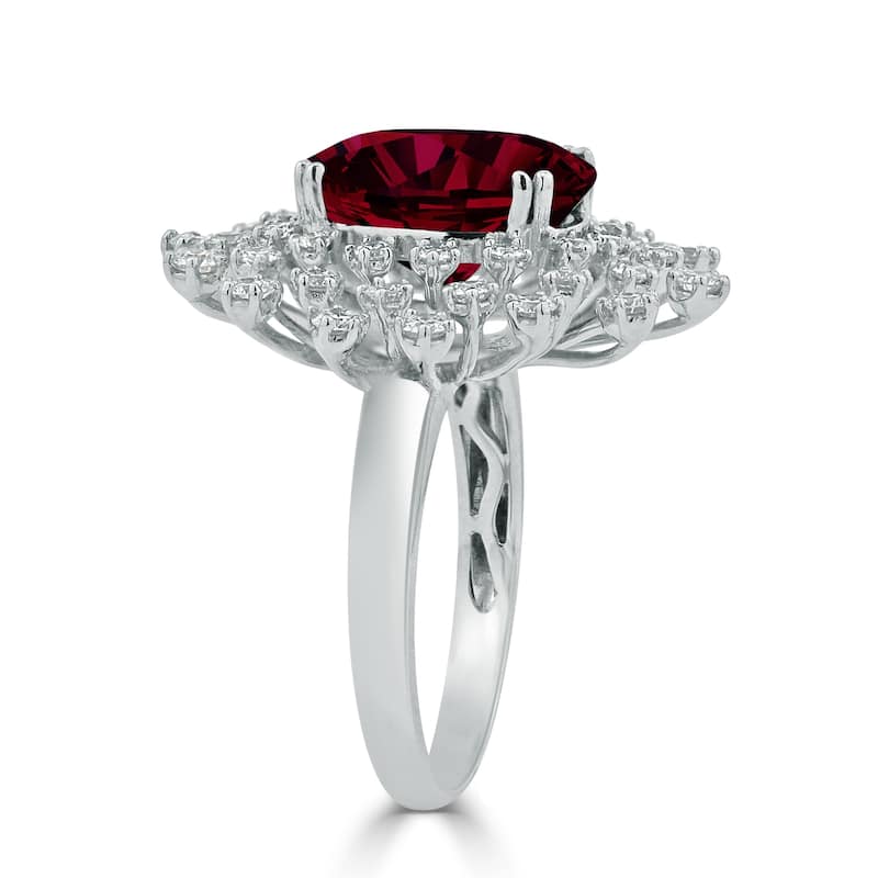 Auriya 6 1/2ct Oval-cut Red Ruby and Halo Diamond Ring 1ctw 18K Gold