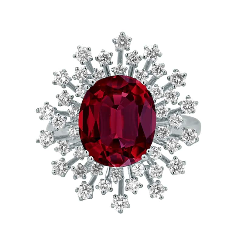 Auriya 6 1/2ct Oval-cut Red Ruby and Halo Diamond Ring 1ctw 18K Gold