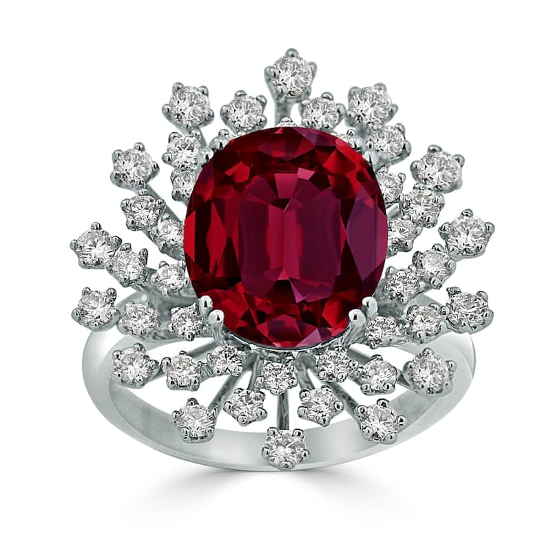 Auriya 6 1/2ct Oval-cut Red Ruby and Halo Diamond Ring 1ctw 18K Gold
