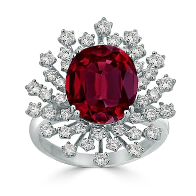 Auriya 6 1/2ct Oval-cut Red Ruby and Halo Diamond Ring 1ctw 18K Gold