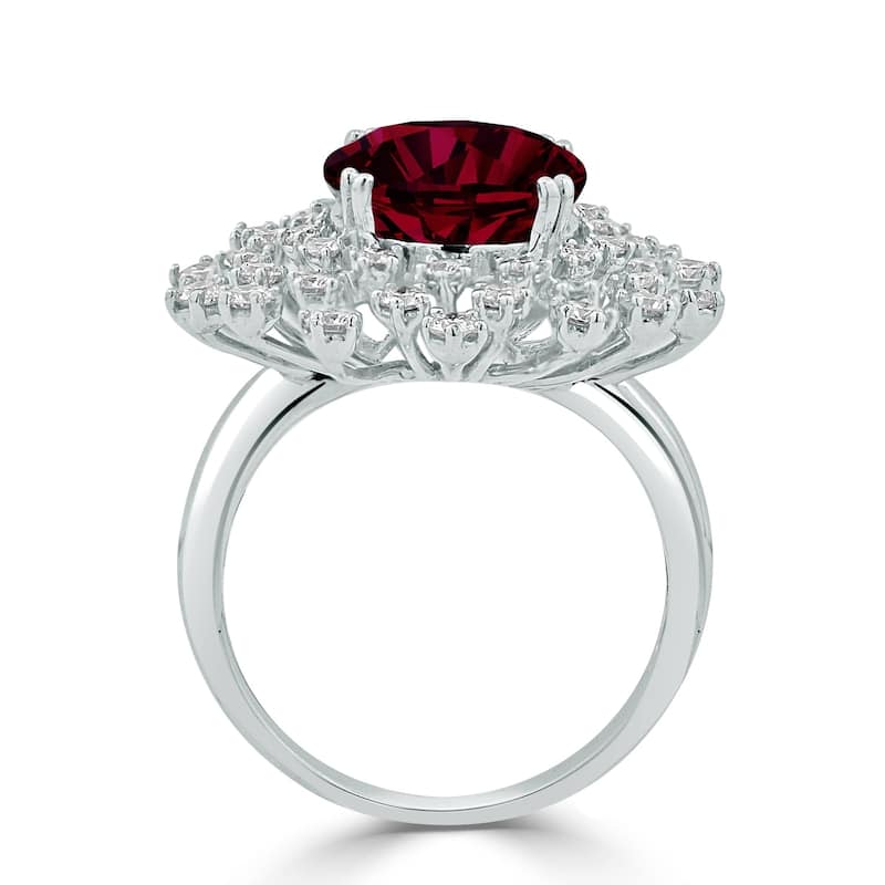Auriya 6 1/2ct Oval-cut Red Ruby and Halo Diamond Ring 1ctw 18K Gold