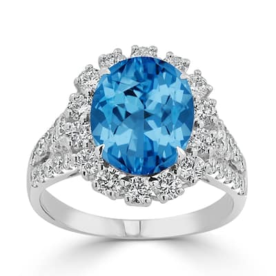 Auriya 4 1/3ct Oval-cut Blue Topaz and Halo Diamond Ring 7/8ctw 18K Gold