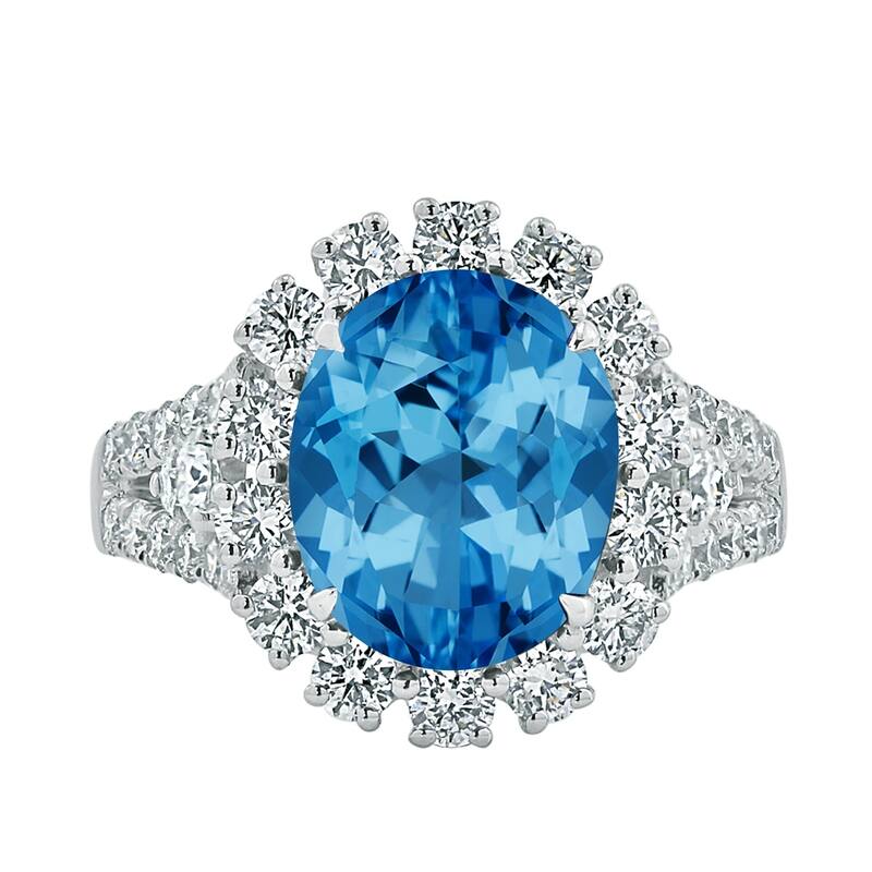 Auriya 4 1/3ct Oval-cut Blue Topaz and Halo Diamond Ring 7/8ctw 18K Gold