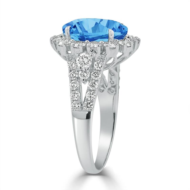 Auriya 4 1/3ct Oval-cut Blue Topaz and Halo Diamond Ring 7/8ctw 18K Gold