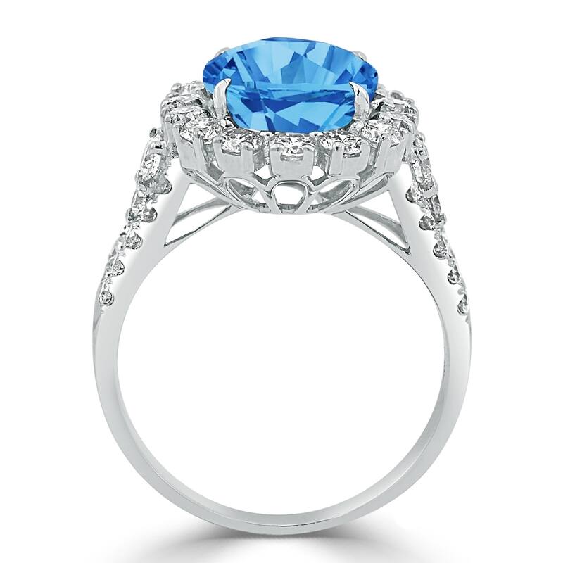 Auriya 4 1/3ct Oval-cut Blue Topaz and Halo Diamond Ring 7/8ctw 18K Gold
