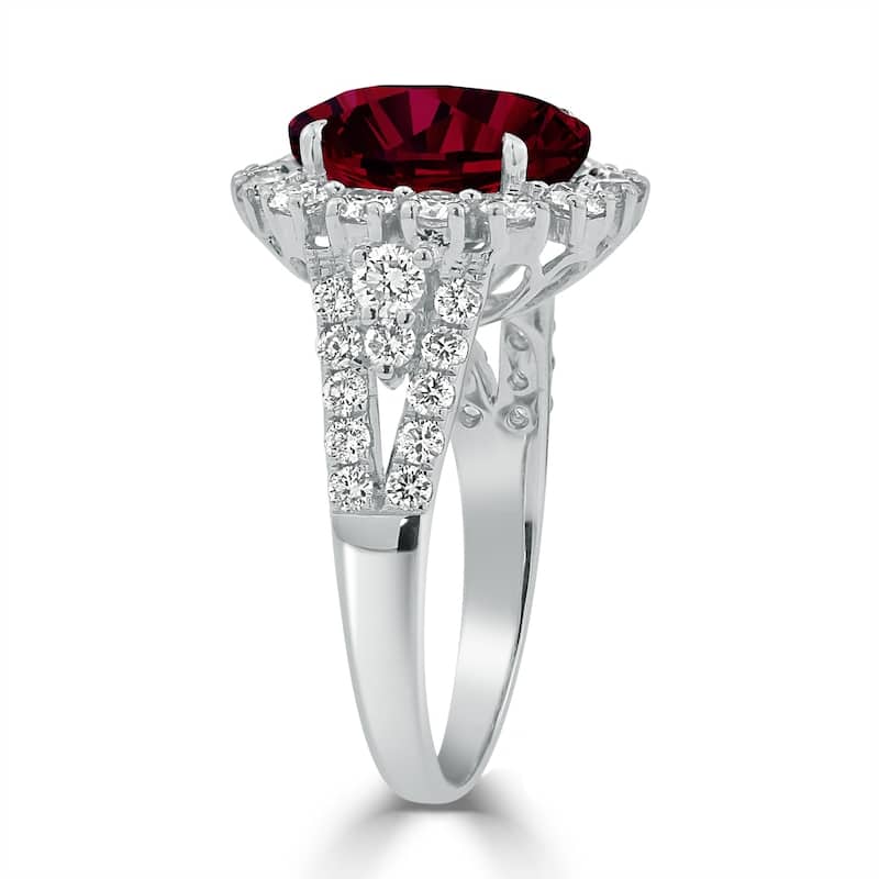 Auriya 4 7/8ct Oval-cut Red Ruby and Halo Diamond Ring 7/8ctw 18K Gold