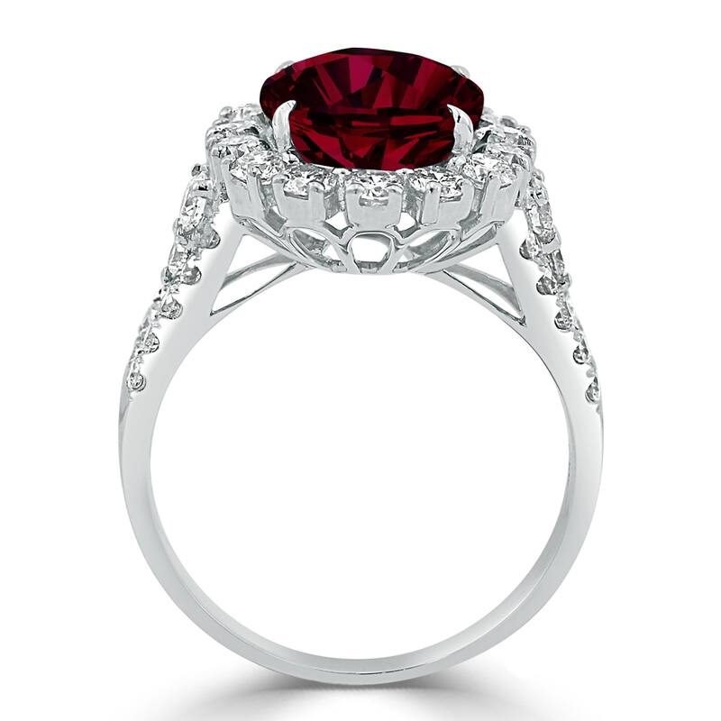 Auriya 4 7/8ct Oval-cut Red Ruby and Halo Diamond Ring 7/8ctw 18K Gold