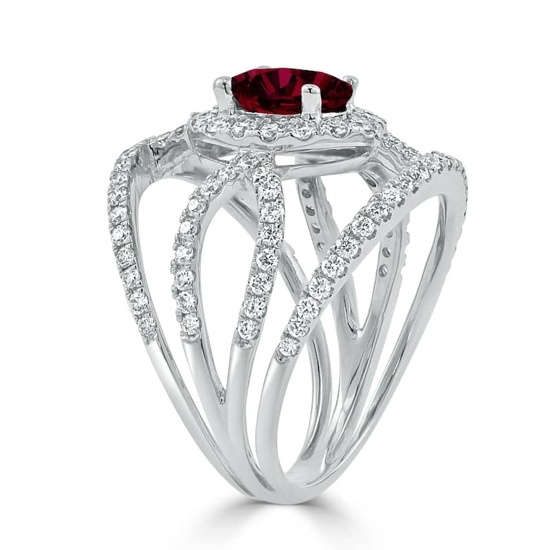 Auriya Modern 1 3/8ct Oval-cut Red Ruby and Diamond Ring 1ctw 18K Gold