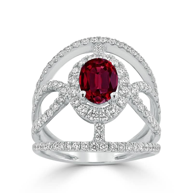 Auriya Modern 1 3/8ct Oval-cut Red Ruby and Diamond Ring 1ctw 18K Gold