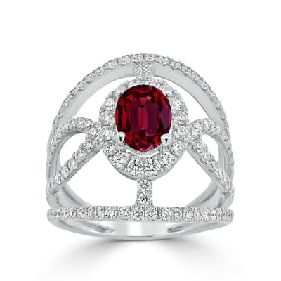 Auriya Modern 1 3/8ct Oval-cut Red Ruby and Diamond Ring 1ctw 18K Gold