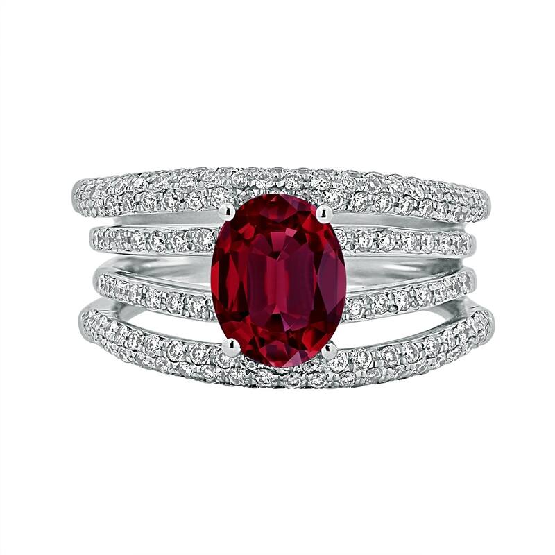 Auriya Modern 2ct Oval Red Ruby and Diamond Ring 9/10ctw 18K Gold
