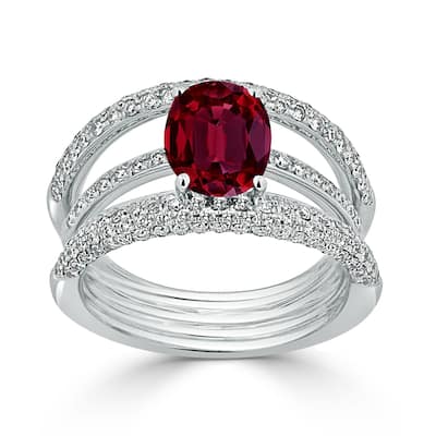Auriya Modern 2ct Oval Red Ruby and Diamond Ring 9/10ctw 18K Gold