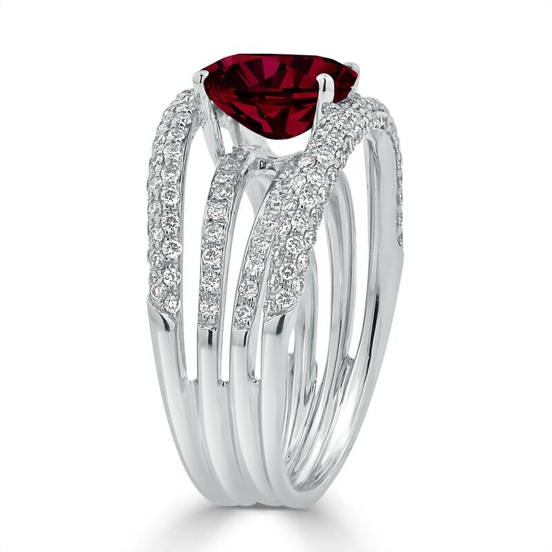 Auriya Modern 2ct Oval Red Ruby and Diamond Ring 9/10ctw 18K Gold