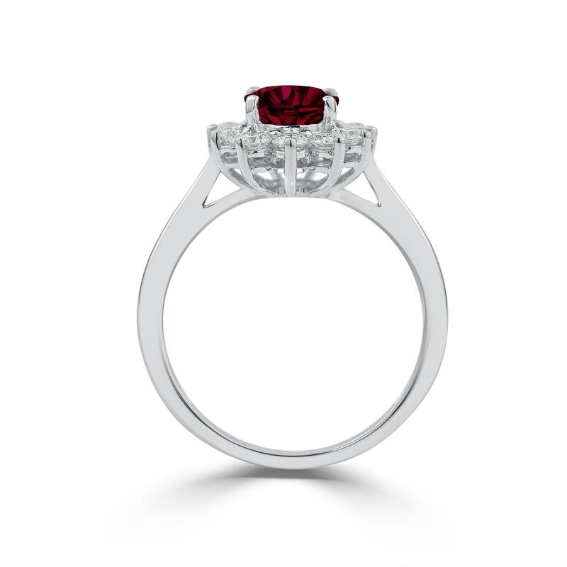 Auriya 1 3/8ct Oval Red Ruby and 5/8ctw Sunburst Halo Diamond Engagement Ring 18K Gold