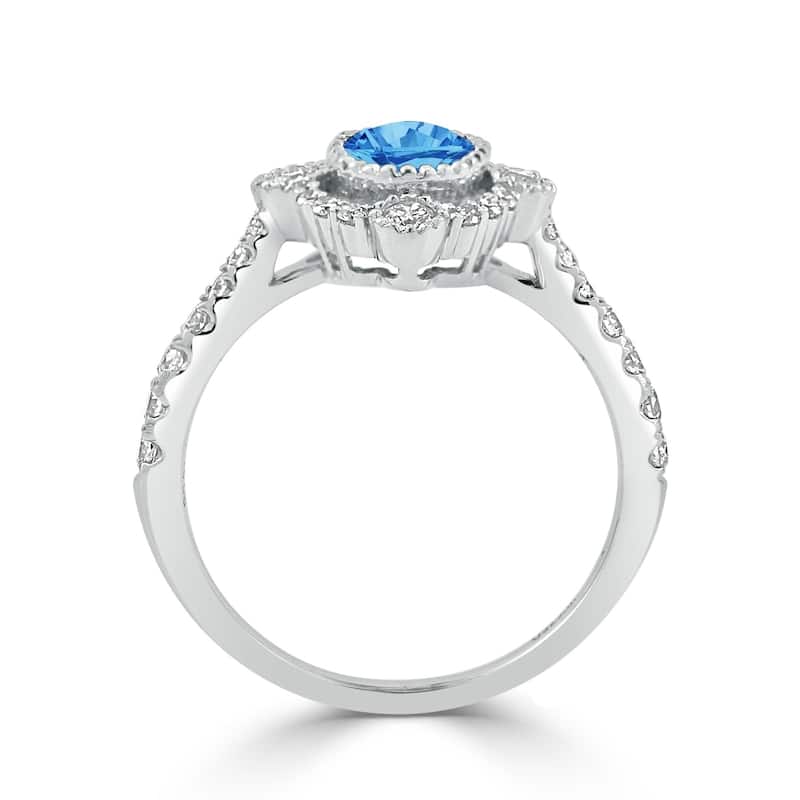 Auriya 7/8ct Oval-cut Blue Topaz and Halo Diamond Engagement Ring 1/2ctw 18K Gold