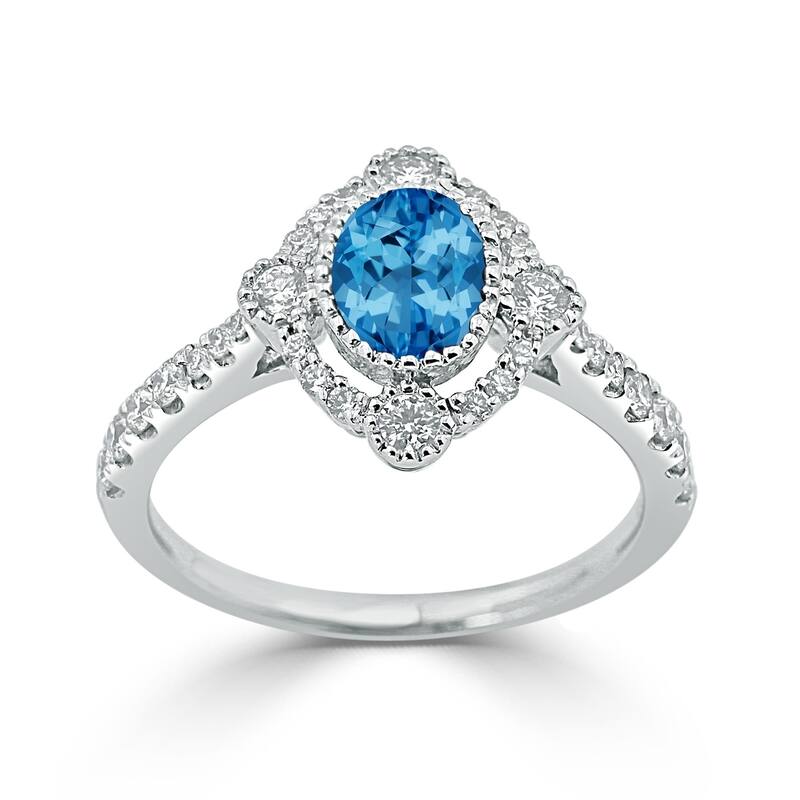 Auriya 7/8ct Oval-cut Blue Topaz and Halo Diamond Engagement Ring 1/2ctw 18K Gold