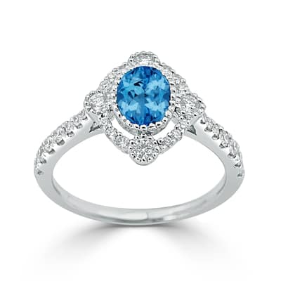 Auriya 7/8ct Oval-cut Blue Topaz and Halo Diamond Engagement Ring 1/2ctw 18K Gold