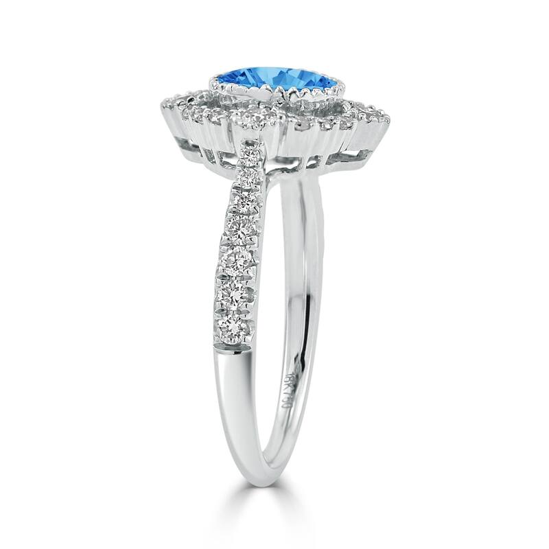 Auriya 7/8ct Oval-cut Blue Topaz and Halo Diamond Engagement Ring 1/2ctw 18K Gold