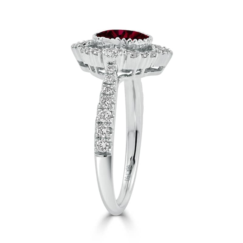 Auriya 1 1/10ct Oval-cut Red Ruby and Halo Diamond Engagement Ring 1/2ctw 18K Gold