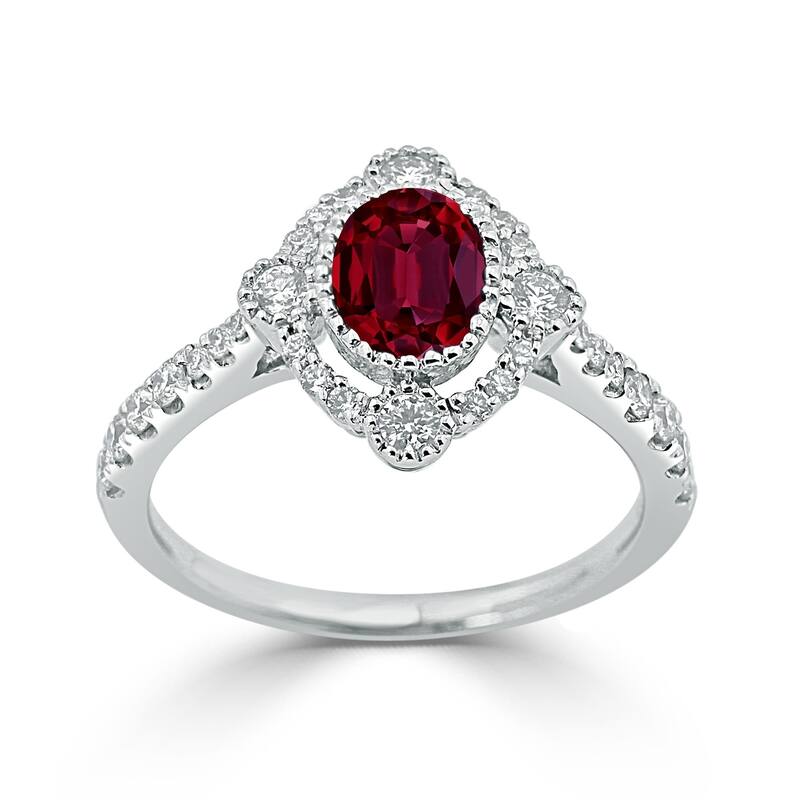 Auriya 1 1/10ct Oval-cut Red Ruby and Halo Diamond Engagement Ring 1/2ctw 18K Gold