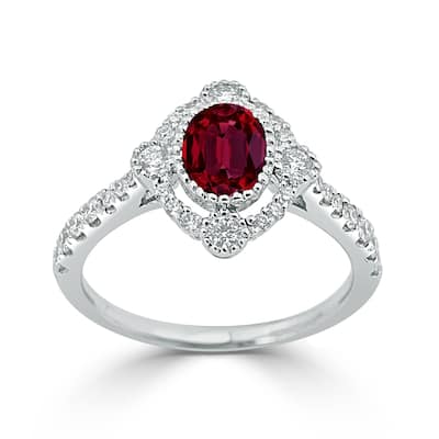 Auriya 1 1/10ct Oval-cut Red Ruby and Halo Diamond Engagement Ring 1/2ctw 18K Gold