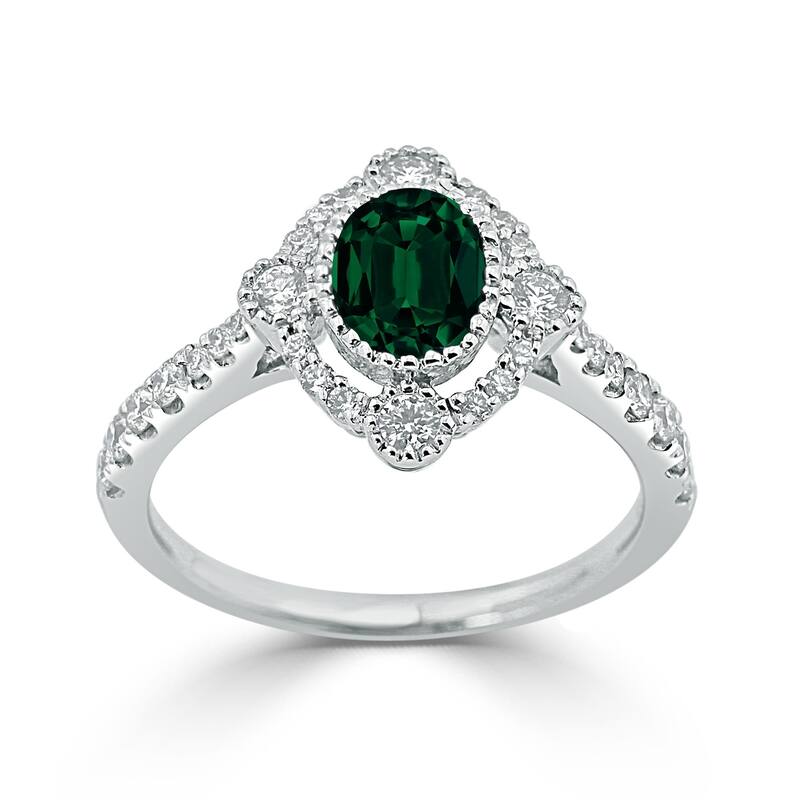 Auriya 3/4ct Oval-cut Emerald and Halo Diamond Engagement Ring 1/2ctw 18K Gold