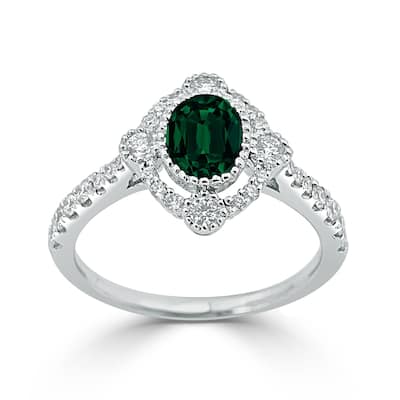 Auriya 3/4ct Oval-cut Emerald and Halo Diamond Engagement Ring 1/2ctw 18K Gold