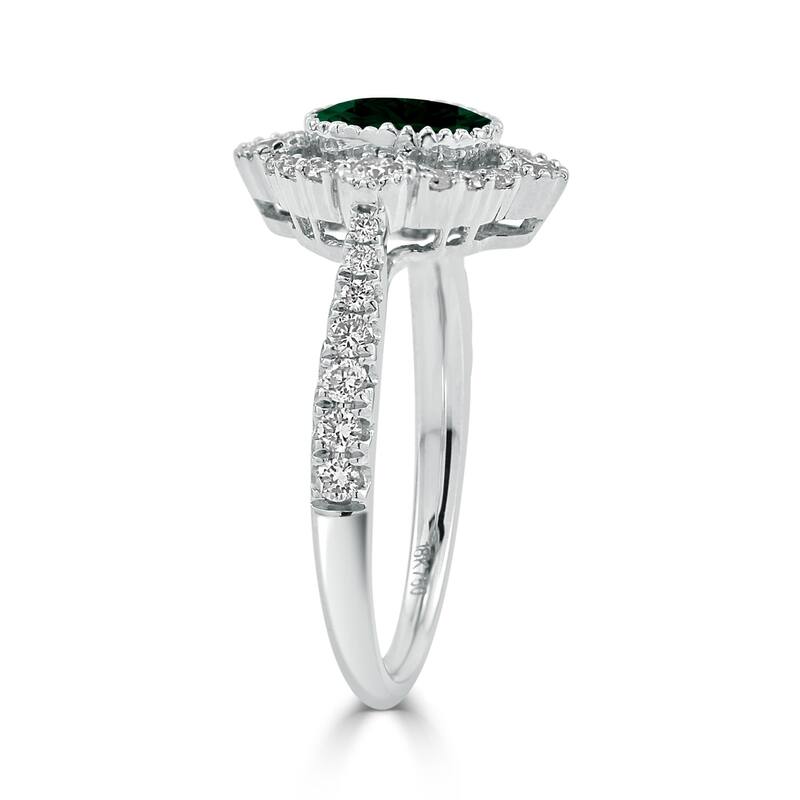 Auriya 3/4ct Oval-cut Emerald and Halo Diamond Engagement Ring 1/2ctw 18K Gold