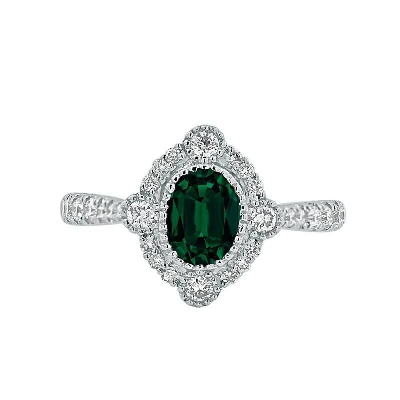 Auriya 3/4ct Oval-cut Emerald and Halo Diamond Engagement Ring 1/2ctw 18K Gold